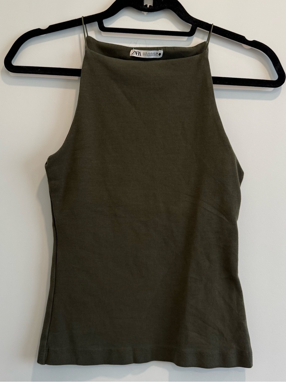 Zara Olive Green High Neck Ribbed Tank Top Sleeveless Minimalist Size S